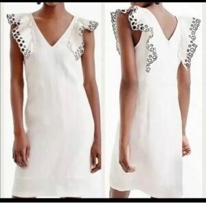 J. Crew Dress Embroidered Eyelet Ruffle Cap Sleeve Sleeveless Ivory & Black 12